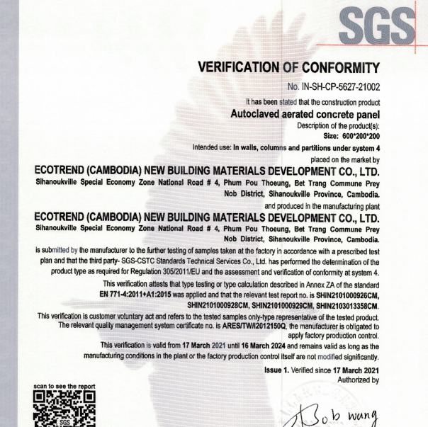 SGS CE Certificate, the Quality of Ecotrend AAC Products Goes To Next Level